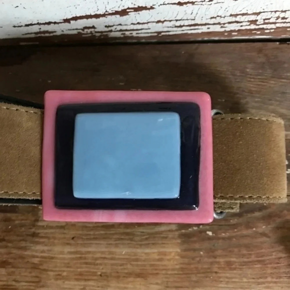 Fused Glass Pink and Blue Belt Buckle - Picture 1 of 4
